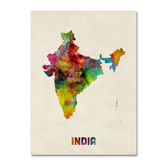 Trademark Fine Art "India Watercolor Map" Canvas Art by Michael Tompsett