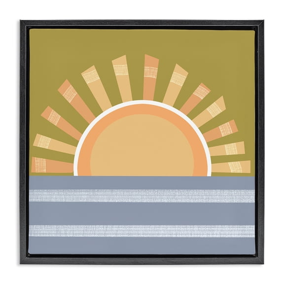 Stupell Industries Mid-Century Rising Sun Over Ocean Black Floating Frame Canvas Art, 18 x 18, by Tina Finn
