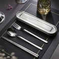 thumbnail image 6 of Travel cutlery set, 3PCS stainless steel cutlery, Reusable utensils set with case, Portable Silverware Lunch Box for Camping and Office (Silver), 6 of 8