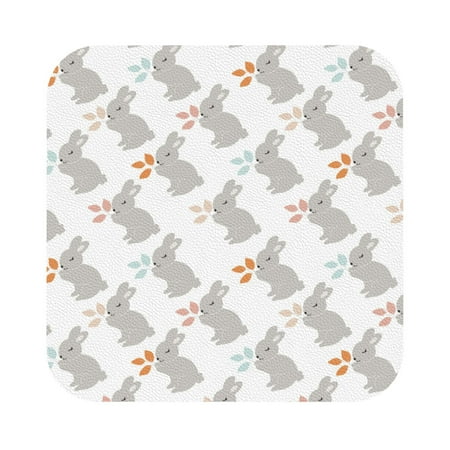 

Matuu Gray Rabbit for Cup Coasters Set of 6 Leather Coasters Desk Coasters for Office Measures 4” x 4” Square