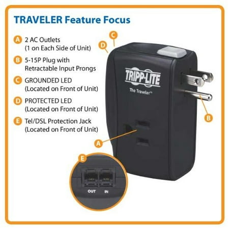 Tripp Lite 2 Outlet Portable Direct Plug-in Surge Protector Tel/Modem 1050 Joules (Best Modem For Direct Tv)