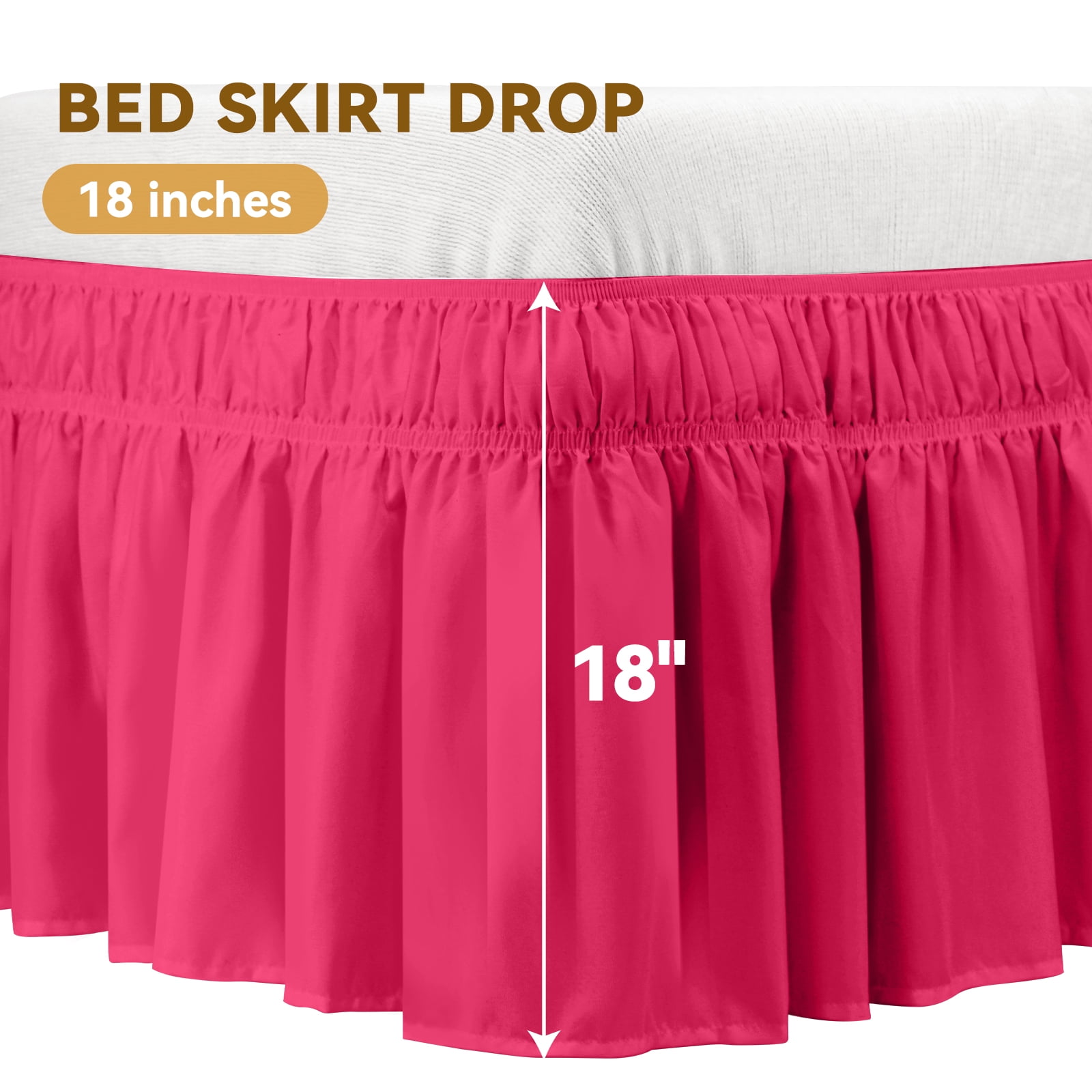 King Bed Skirt, 18 inch Tailored Drop with Elastic Belt, Easy Install, Rose Red