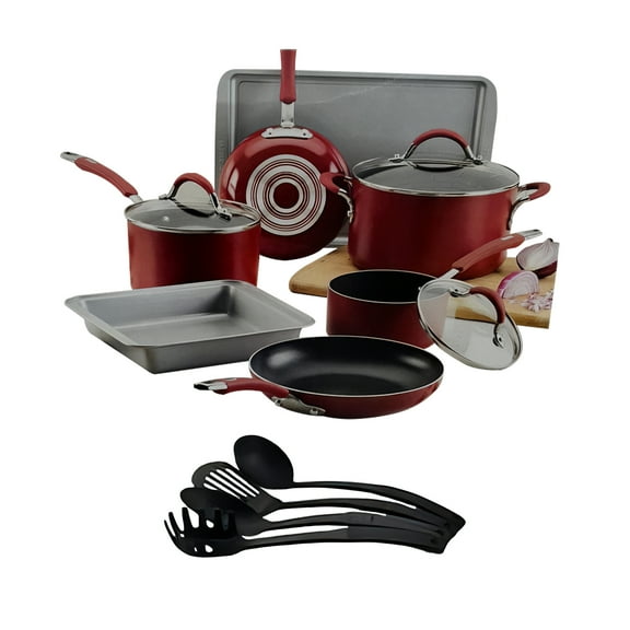 Farberware Nonstick Cookware Dishwasher Safe 14 Piece, Red