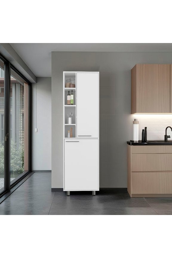 Burton Kitchen Pantry with Two Doors, Adjustable Interior Shelves and Side Storage Compartments