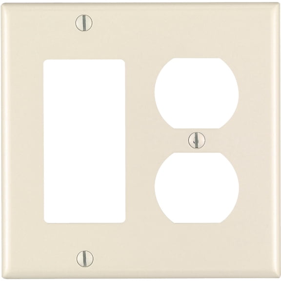 Leviton 80455-A 2-Gang Combination Duplex Receptacle Decora GFCI Rocker Switch Wall Plate, Standard Size, Thermoset Plastic, Almond