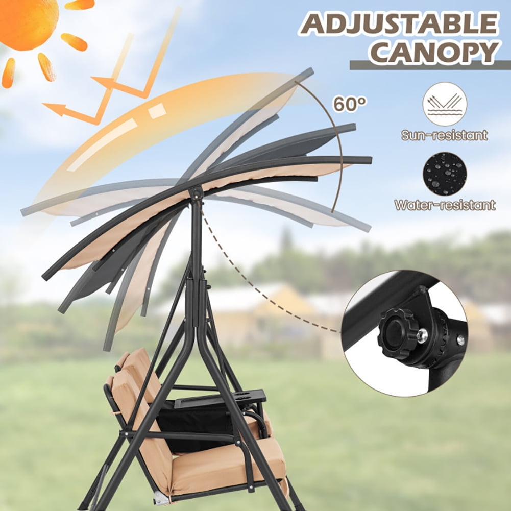 Aimee Lii Porch Swing Chair with Adjustable Canopy, Swing Chair Outdoor, Beige Aimee Lii Porch Swing Chair with Adjustable Canopy, Swing Chair Outdoor, Beige