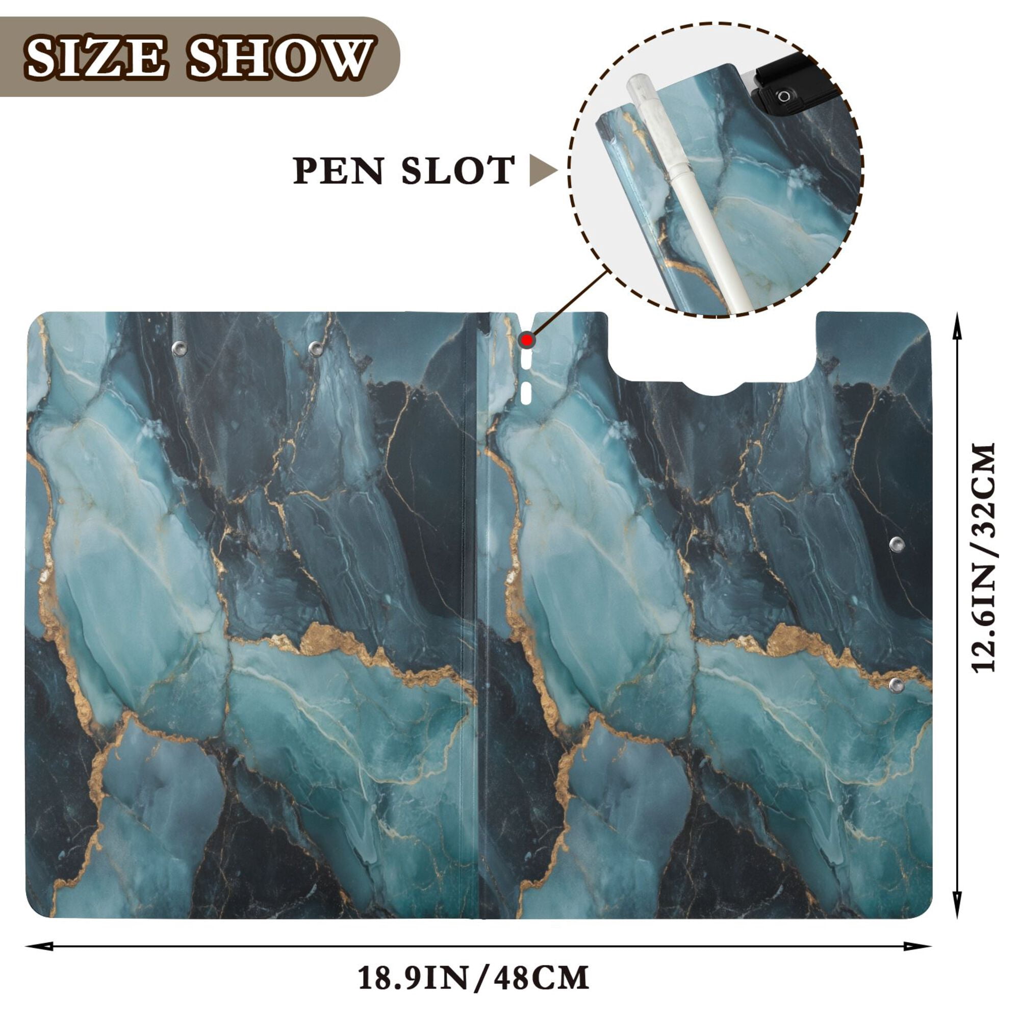 FORMRS A4 Clipboard Folder with Pen Holder Horizontal Foldable School Office Binder, Black Marble