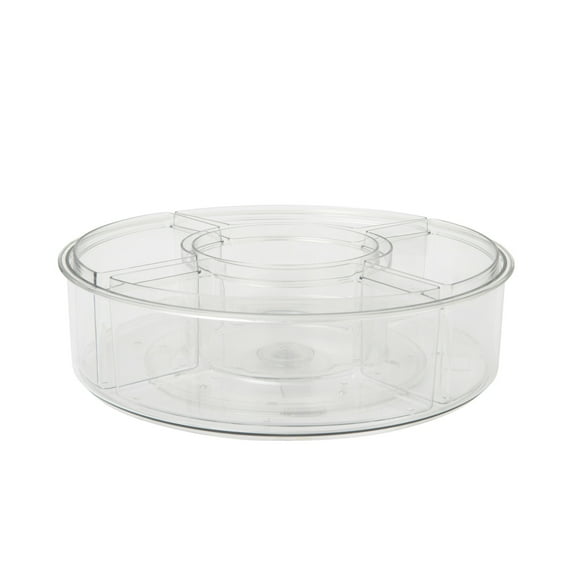 Martha Stewart Brody Divided Lazy Susan Organizer with 5 Removable Bins, Plastic 360° Rotating Desk Storage Organizer, 12 Inch, Clear