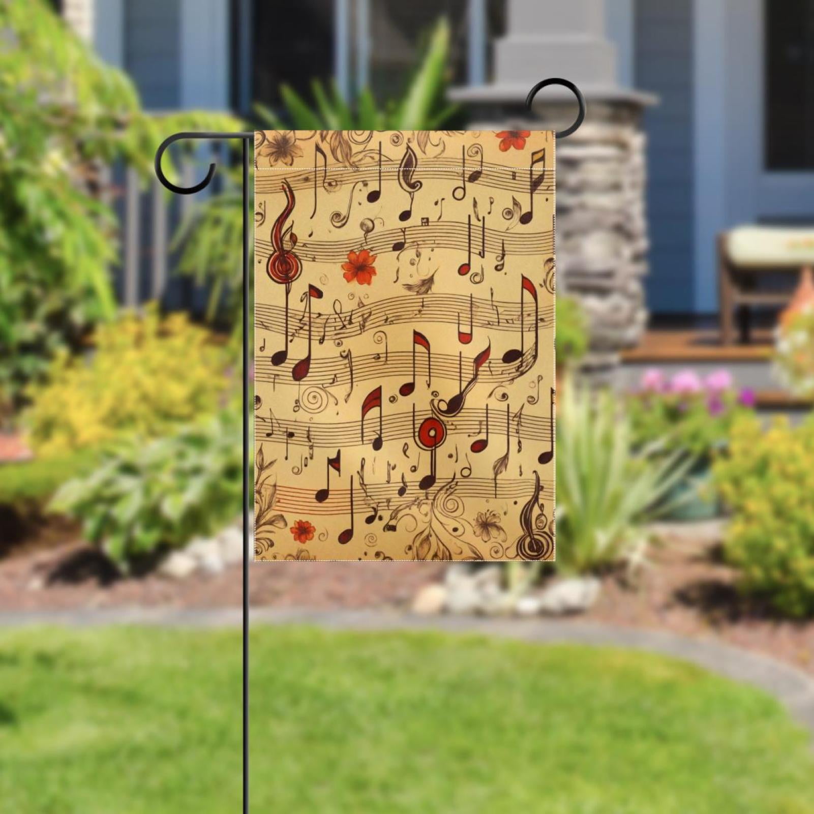 Music Notes Retro Pattern Double Sided Garden Flag Decorative Weather Resistant Yard Flag, Large DIY Vertical Flag for Farmhouse Patio Lawn, 28x40 Inch