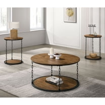 Furniture of America Brina Rustic Open Shelf Round 3-Piece Accent Table Set, Natural