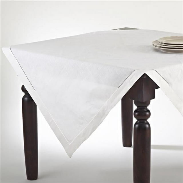 SARO 6100.E72S 72 in. Square Hemstitched Linen Blend Tablecloth - Ecru
