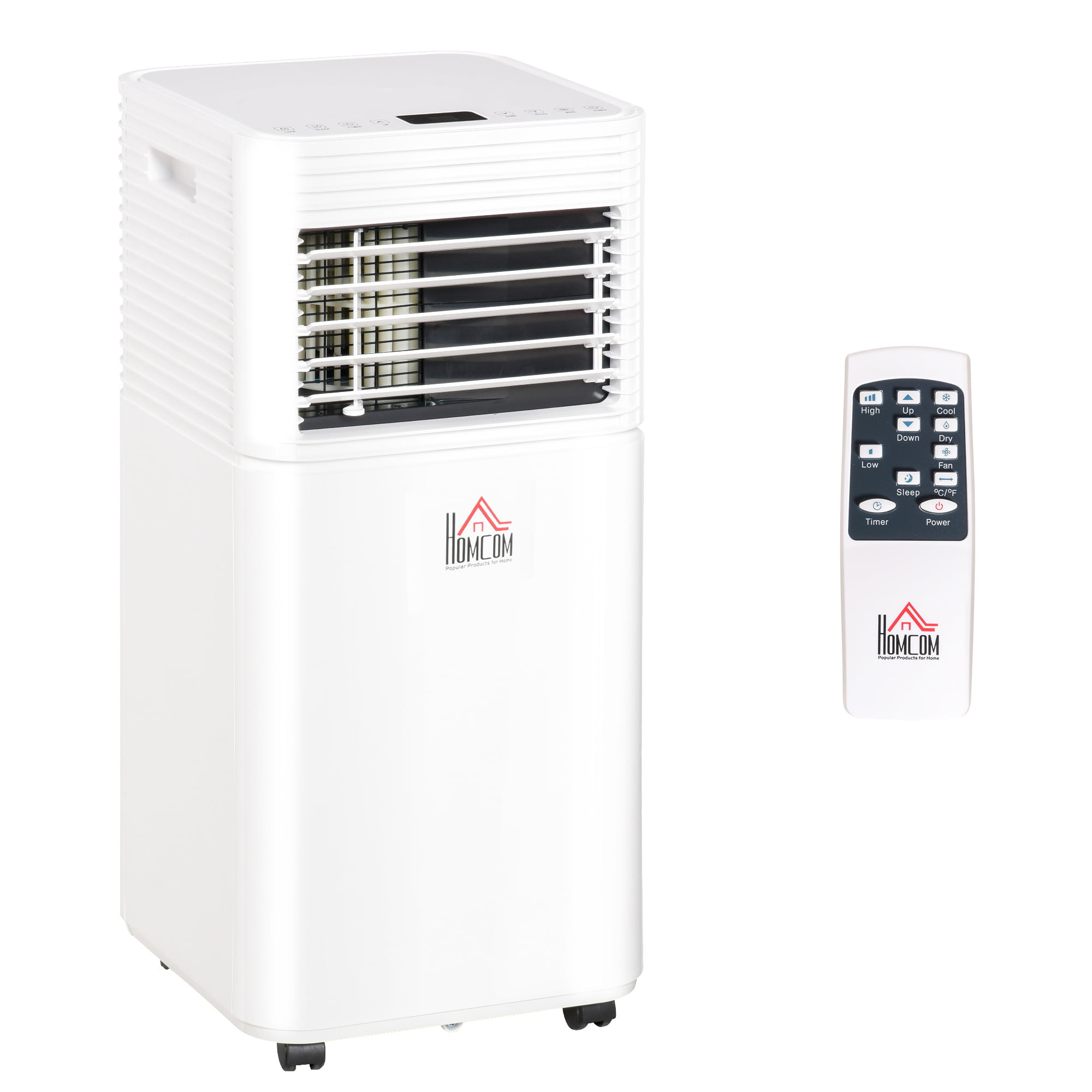 HOMCOM 7000BTU 4-In-1 Compact Portable Mobile Air Conditioner Unit Cooling Dehumidifying Ventilating w/Fan Remote LED Display 24 Hr Timer Auto Shut-Down Home Office Summer 