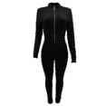 thumbnail image 6 of AGWOLF Bodycon Jumpsuits for Women Casual Long Sleeve Popcorn Rompers Zipper Mock Neck Skinny Pants One Piece Designer Junpsuits Clubwear Black L, 6 of 7