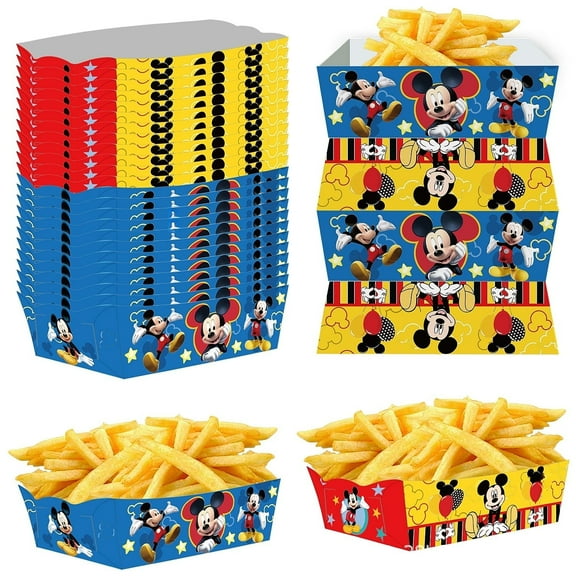 24 Pcs Mickey Party French Fry Box for Anime Theme Birthday Party Supplies Decor,Girls Kids Birthday Game Party Kraft Paper Gift Bag Decoration