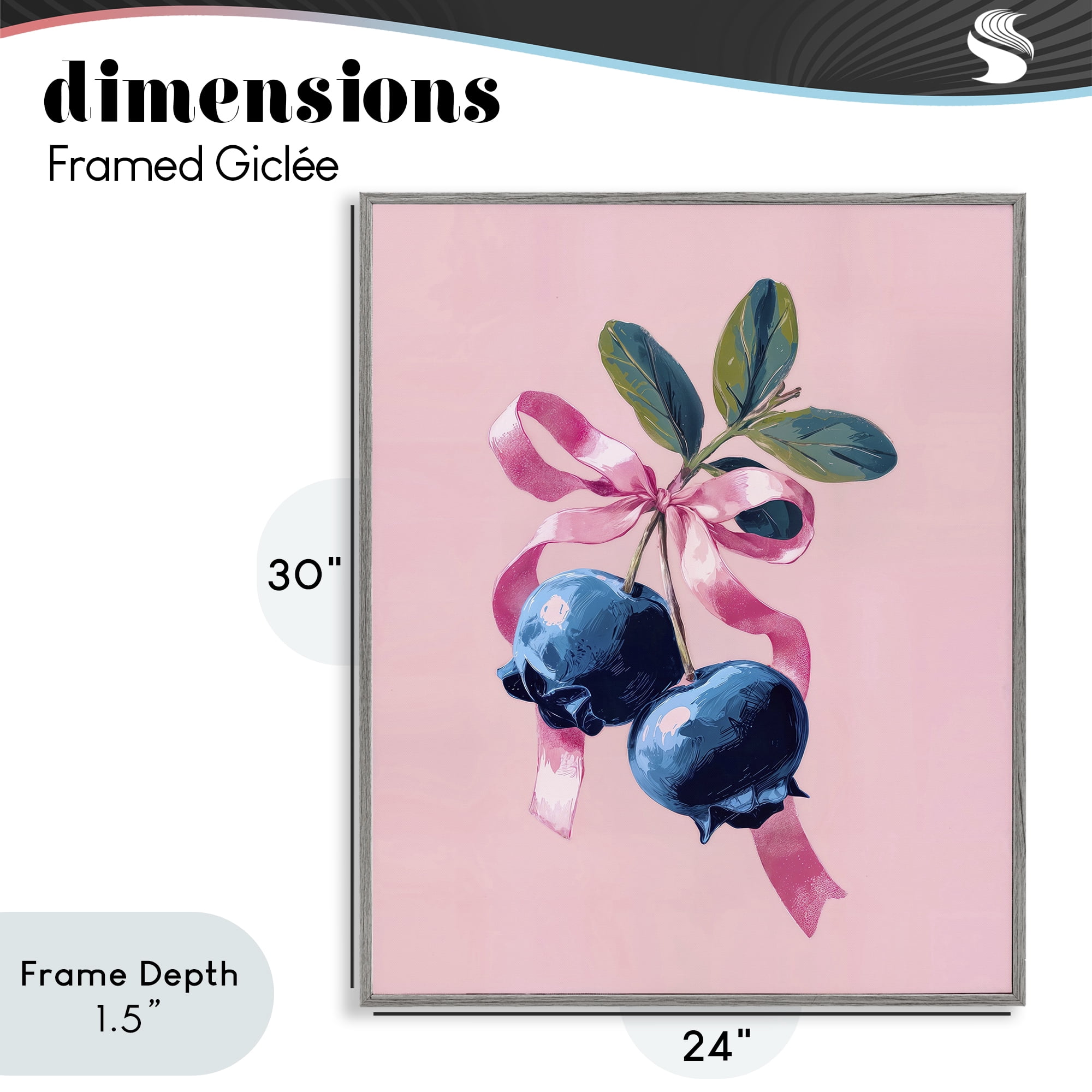 Stupell Industries Blueberry Branch with Pink Bow Gray Framed Giclee Art, design by Imagine It Images