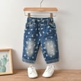 thumbnail image 2 of Toddler Girls Baggy Jeans Capri Pants Cute Butterfly Wide Leg Jeans Elastic Waist Straight Leg Denim Pants Cropped Pants, 2 of 7