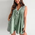 thumbnail image 2 of Feancey Womens Denim Romper Shorts Baggy Casual Sleeveless Tie Front Overalls Summer V Neck Jean Jumpsuits with Pockets Summer Sale Army Green S, 2 of 7