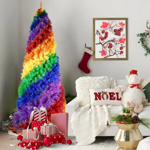 Christmas Tree 6ft Rainbow Spiral Christmas Tree, 1248 Branch Tips, Colorful PVC Artificial Holiday Tree with Unique Spiral Design, Full & Lush Shape, Sturdy Metal Stand for Indoor Christmas Decorati