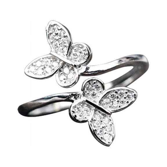 Women Fashion Butterfly 925 Sterling Silver Finger Ring