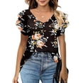 thumbnail image 2 of Blusa de manga con volantes Zhivalor Cuello en V Doble capa holgada Flor negra XXL, 2 of 5