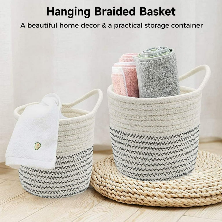 Wall Hanging Storage Basket Set of 2 Small Cotton Rope Hanging Baskets Wall Storage Organizer Basket Small Woven Cotton Baskets
