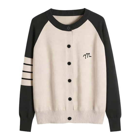 Christmas Sweaters for Women Women's Cardigan Round Neck Embroidery Color Blocked Sleeve Top Sweater Christmas Sweaters