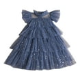 thumbnail image 2 of HOMADLES Toddler Dress for Girls Mesh Crewneck Summer Stretch Ruffed Layered Princess Dress Dress Blue 6-7T, 2 of 5