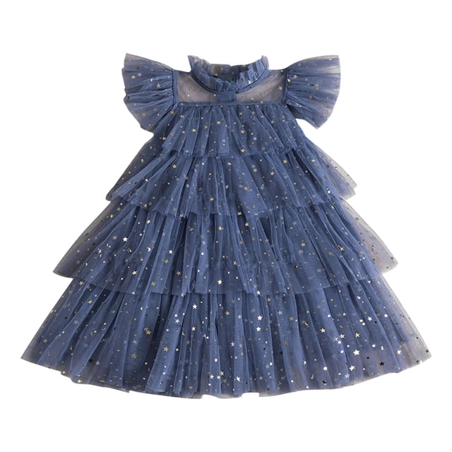 Robe Tutu pour Petite Fille en Tulle à Paillettes Princesse à Volants Robe d'Été Robes de Fête de Mariage 2-10 Ans