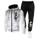 thumbnail image 2 of Chándal de dos piezas para hombre, chándal de manga larga con cremallera y estampado, Abrigo con capucha y pantalones largos de chándal, ropa deportiva para exteriores, Otoño e Invierno, 2 of 4
