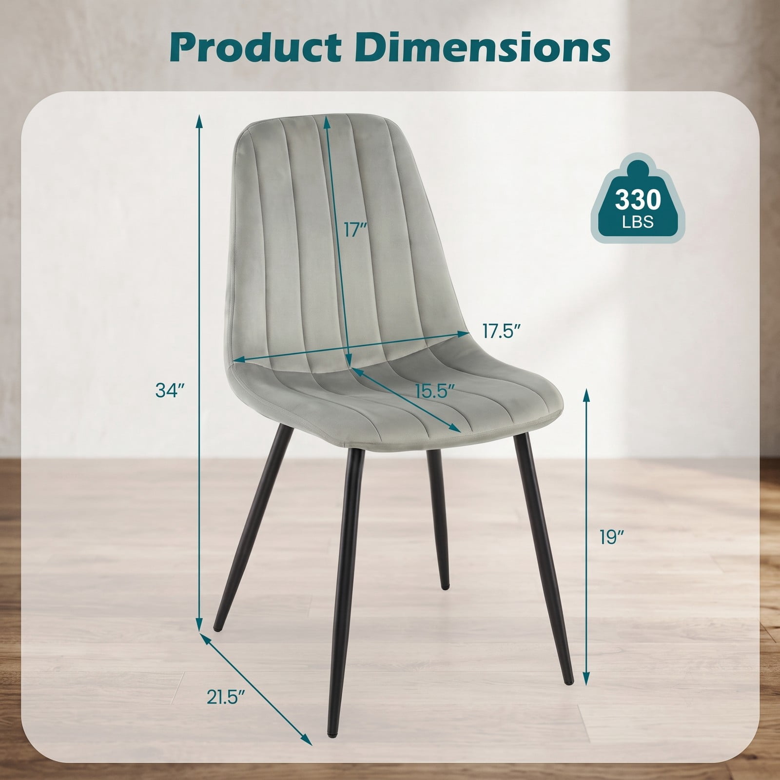 Furnibear Upholstered Fabric Dining Chairs Set of 4, Mid-Century Modern Kitchen Side Chairs with Curved Backrest, Padded Cushion Seat and Sturdy Metal Legs for, Gray