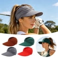 thumbnail image 3 of Womens Summer Hollow Visor Wide Large Brim UV 50+ Protection for Women Lightweight Pleated Beach Sports Pony Tail Sunblock Cap Hat, 3 of 6