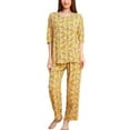 thumbnail image 2 of Jinhomg Womens Soft Cotton Pajamas Elegant Floral Print Long Sleeve Button Down Tops and Straight Pants Sets 2 Piece Casual Sleepwear Loungewear Yellow M, 2 of 9