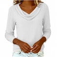 thumbnail image 2 of CUSTG Women Casual Shirts Summer Solid Color Blouses For Dressy Cowl Neck Long Sleeve Eyelet Elegant School Work 2026 Shirts Breathable Tops, 2 of 6
