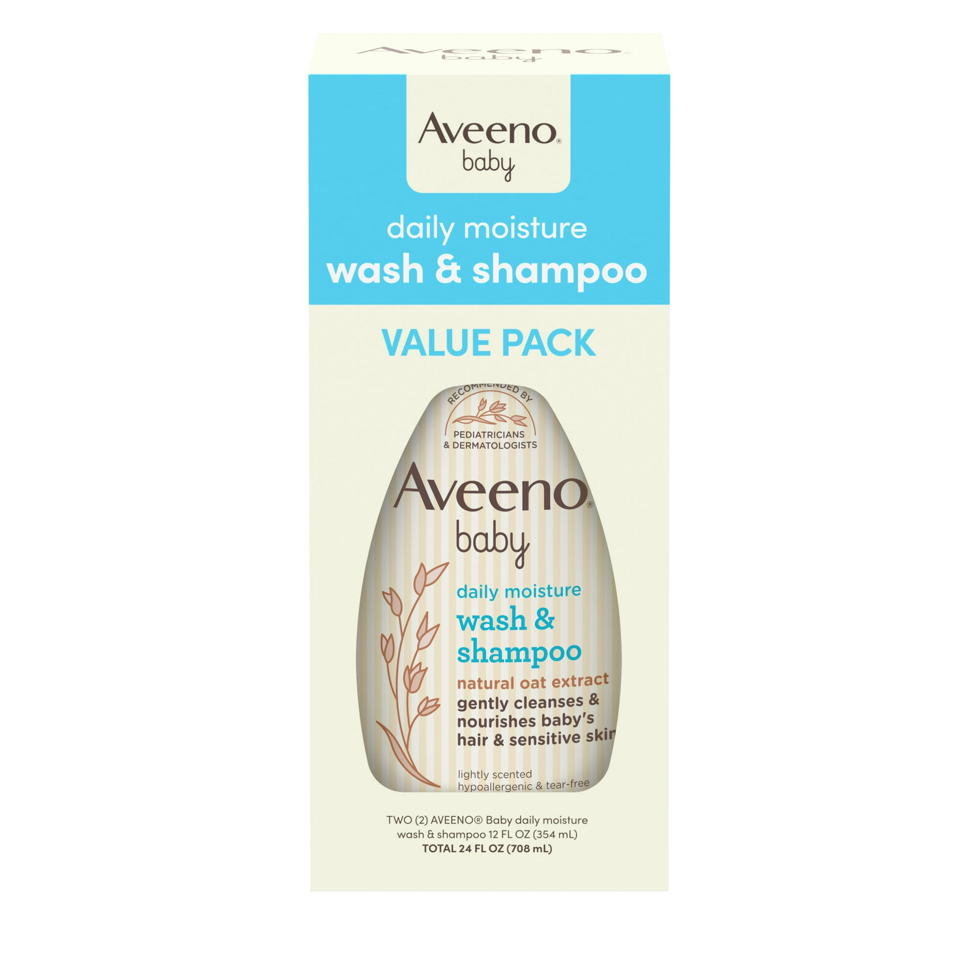 Aveeno Baby Daily Moisture Wash & Shampoo, Oat Extract, 2 x 12 fl. oz