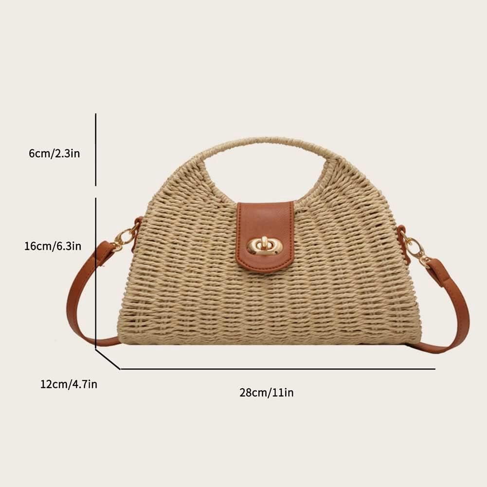 CHUNTIAN Straw Crossbody Bag for Women Woven Beach Tote Purse Mini Straw Shoulder Handbag Rattan Top-Handle Bag for Vacation