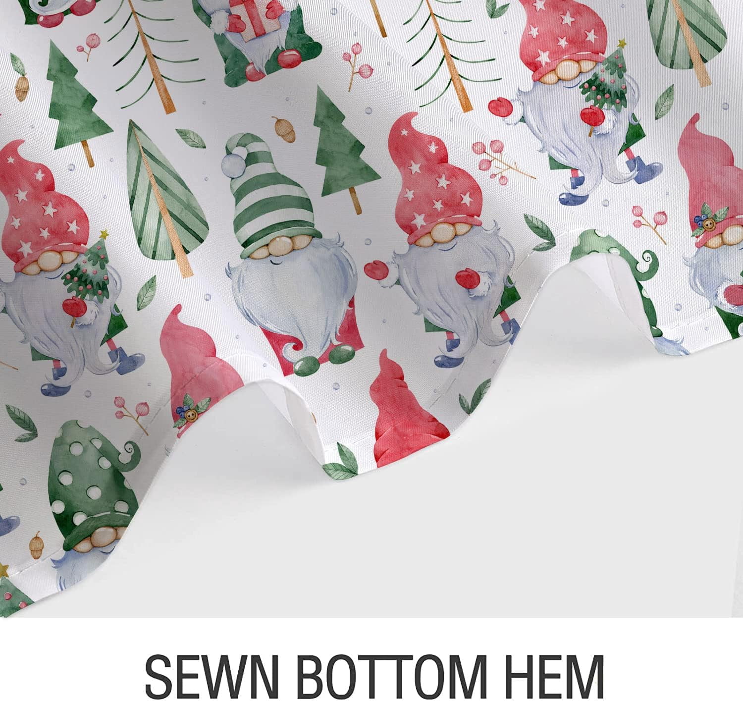 Cute Gnome Christmas Shower Curtain Gnomes Holding Xmas Gifts Bathroom Curtain Farmhouse Christmas Pine Tree, Winter Holiday New Year Bathroom Accessories with Hooks 72x72IN