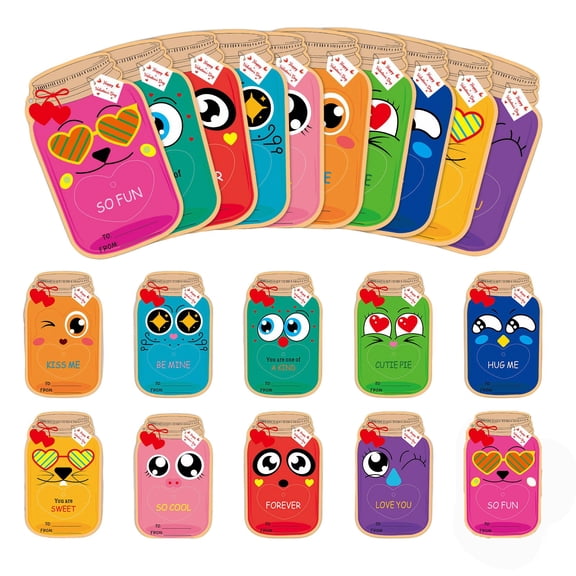 Colorful Jar Bottle Greeting Cards For Valentine's Day Classroom Exchange And Party Décor— Paper Craft 50 Count