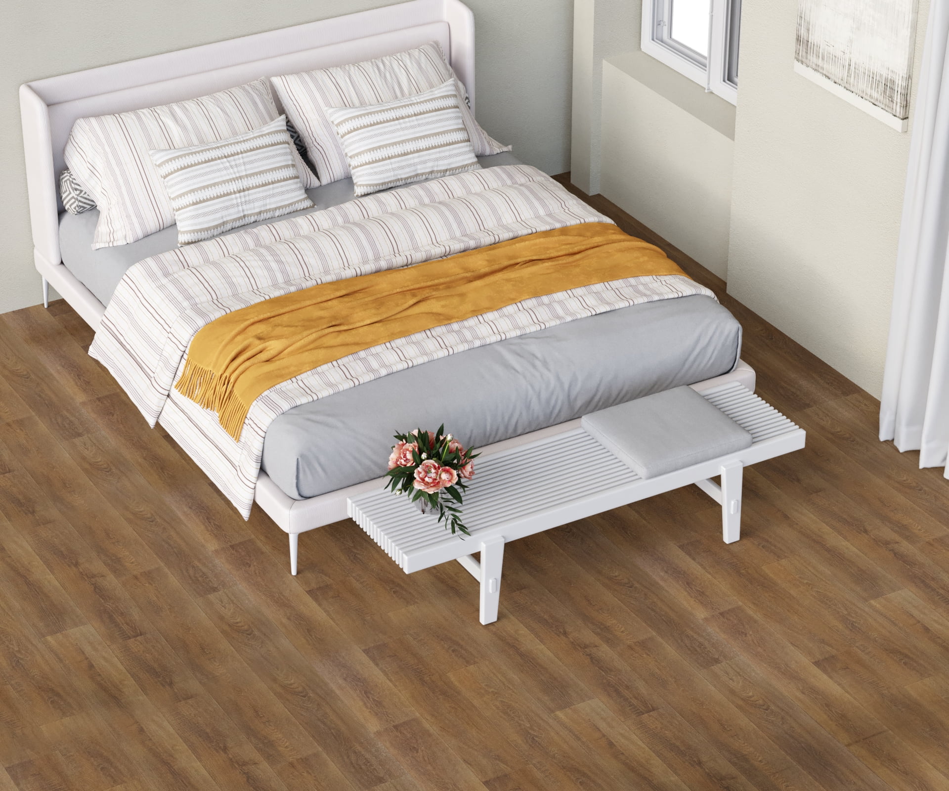 Oxdigi Vinyl Flooring Roll 39.3x196 inches, PVC Leather-Like Linoleum Floor Covering with Tape, Removable- No Adhesive Backing Nature Wood