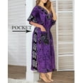 thumbnail image 2 of LA LEELA Women's Summer Batik Caftan Long Loungewear Dashiki House Dress with Pockets Sleepwear for Women Nightgown 1X-2X Purple, Footwear, 2 of 5