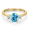 thumbnail image 3 of Gem Stone King 10K Yellow Gold Swiss Blue Topaz and White Topaz Engagement Ring for Women | 1.43 Cttw | Oval 7X5MM | Gemstone November Birthstone | Size 7, 3 of 6