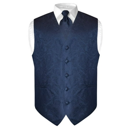 Men's Paisley Design Dress Vest & NeckTie NAVY BLUE Color Neck Tie