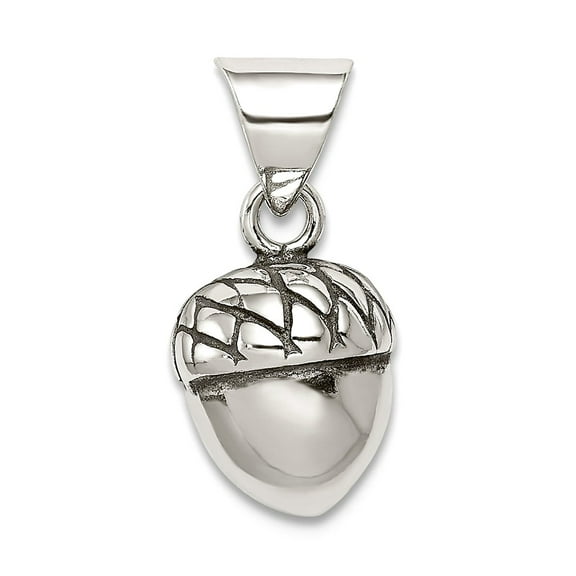 925 Sterling Silver Solid Polished Oxidized Acorn Pendant Necklace 10x9mm Wide Pendant for Women