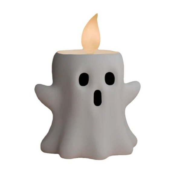 THHEIC Halloween Ghost Flameless Tealight Candles, Flickering LED Light Decorations, for Home Table Indoor Night Halloween Party Atmosphere Decor