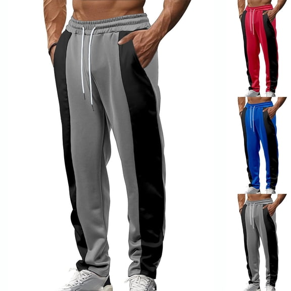YABCSAZ Mens Color Block Sweatpants Drawstring Elastic Waist Straight Leg Wide Leg Casual Lounge Pants Cotton Blend Open Bottom Athletic Track Pants with Pockets Trousers