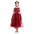 thumbnail image 3 of renvena Kids Girls Sequined Floral Lace Mesh with Rhinestone Belt Wedding Pageant Prom Dress 2-16 Burgundy 2, 3 of 7
