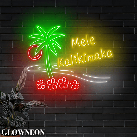 Glowneon Mele Kalikimaka Neon Sign, Hawaii Christmas Palm Tree Decor