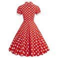 thumbnail image 6 of SELONE Vintage Dress for Women Midi Short Sleeve Polka Dot Solid Temperament Contrast High Neck Doll Collar Lapel Mid Length for Prom Evening Party Graduation Tea Birthday Travel Photography Red S, 6 of 9