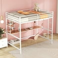 thumbnail image 3 of Full Loft Bed with Desk and Shelves, Metal Loft Bed Frame with Full-length Guardrail and 4-Step Ladder for Kids Teens, Loft Bed with Desk Underneath&Storage for Bedroom Dorm, White, 3 of 7