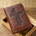 thumbnail image 4 of Brown Genuine Leather Tri-Fold Wallet with Cross, 4 of 5