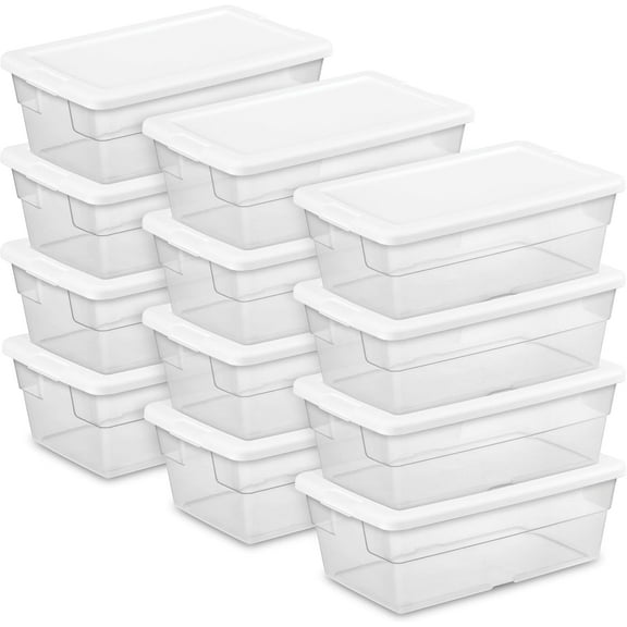 Beran7 12-Pack 6 Quart Storage Box, Stackable Clear Plastic Bins with Snap-On Lids - Heavy-Duty Organizing Containers for Closet, Bathroom, and Office